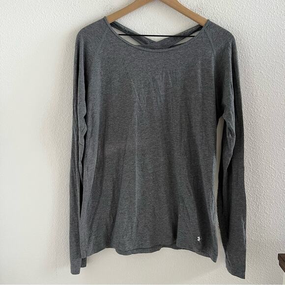 Under Armour Gray Long Sleeve Loose Heatgear Open Back Strappy Stretch Large - Picture 1 of 7